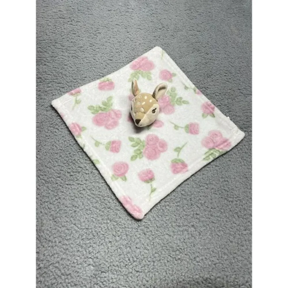 HB Hudson Baby Lovey Security Blanket Rose Deer White Pink Green Doe‎ Soft Girl